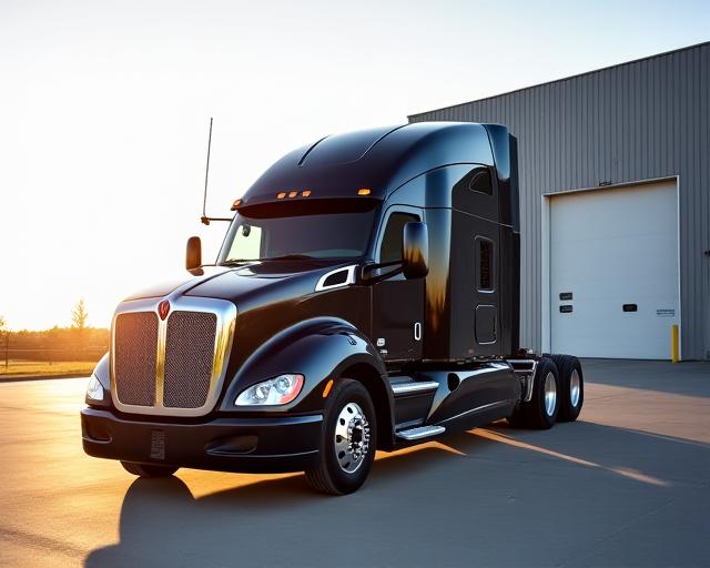 A high-gloss A & B Carrillo Trucking, LLC heavy duty truck parked at Morton facility