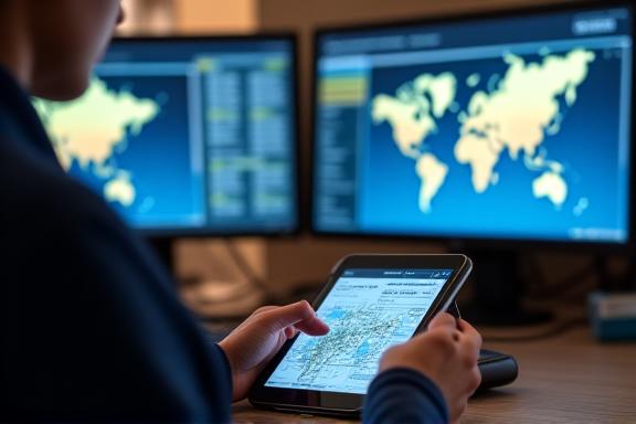 Logistics coordinator looking at tracking monitors